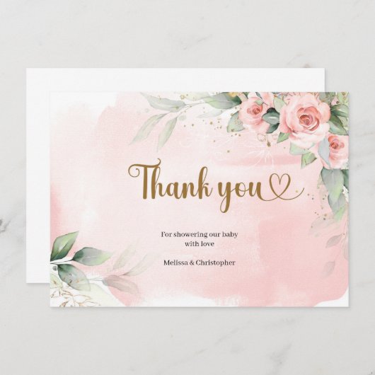 Boho blush roze florale groene eucalyptus gouden o bedankkaart (Voorkant / Achterkant)