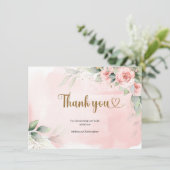 Boho blush roze florale groene eucalyptus gouden o bedankkaart (Staand voorkant)