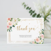 Boho Blush roze Flowers faux Gold geometric lijst Bedankkaart (Staand voorkant)