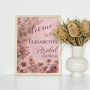 Boho Blush Roze Gedroogde Wildflowers Script Welko Poster