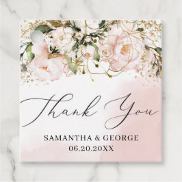 Boho Blush roze goud bloemenkalligrafie bruiloft Bedankjes Labels