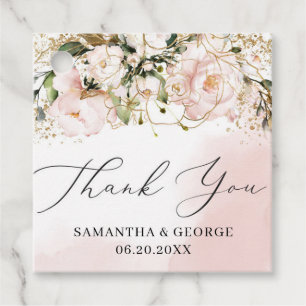 Boho Blush roze goud bloemenkalligrafie bruiloft Bedankjes Labels