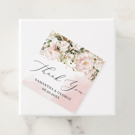 Boho Blush roze goud bloemenkalligrafie bruiloft Bedankjes Labels (In situ)
