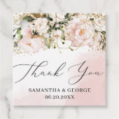 Boho Blush roze goud bloemenkalligrafie bruiloft Bedankjes Labels (Voorkant)