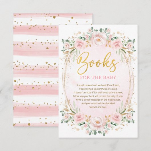 Boho Blush Roze Gouden Bloem Boeken voor Baby Girl Informatiekaartje (Voorkant / Achterkant)