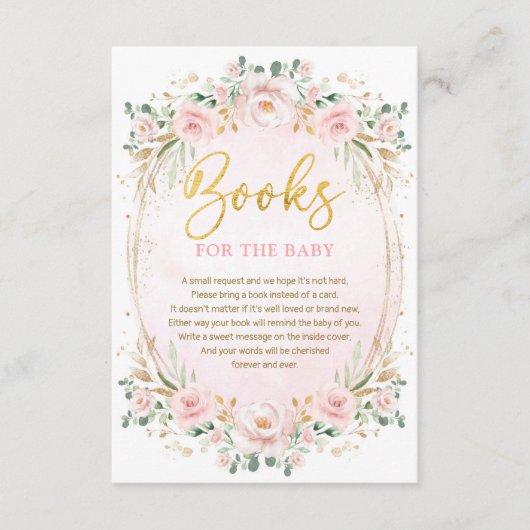 Boho Blush Roze Gouden Bloem Boeken voor Baby Girl Informatiekaartje (Voorkant)