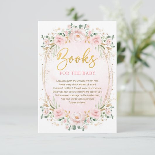 Boho Blush Roze Gouden Bloem Boeken voor Baby Girl Informatiekaartje (Staand voorkant)