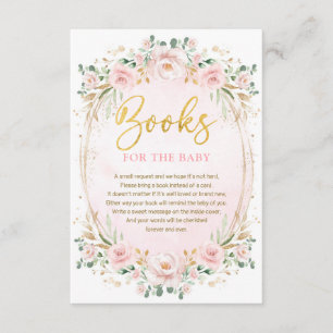 Boho Blush Roze Gouden Bloem Boeken voor Baby Girl Informatiekaartje