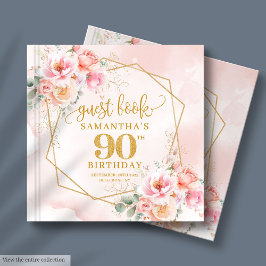 Boho blush roze gouden bloemen 90 verjaardag gaste gastenboek