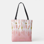 Boho Blush Roze & Gouden Veren Ombre Bruidsmeisje Tote Bag (Achterkant)