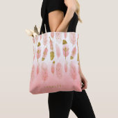 Boho Blush Roze & Gouden Veren Ombre Bruidsmeisje Tote Bag (Dichtbij)