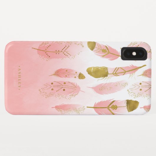 Boho Blush Roze & Gouden Veren Ombre Gepersonalise Case-Mate iPhone Case (Achterkant (horizontaal))