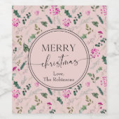 Boho Blush Roze groen Kerstmis Wijn Etiket (Enkel label)