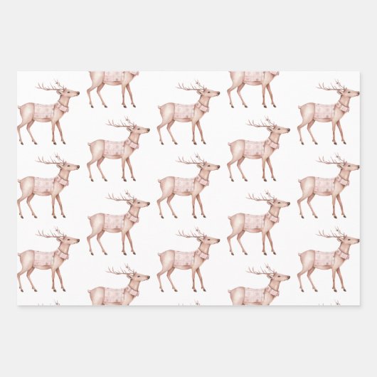 Boho Blush Roze Groene Kerstboom Rendier Inpakpapier Vel (Voorkant 3)