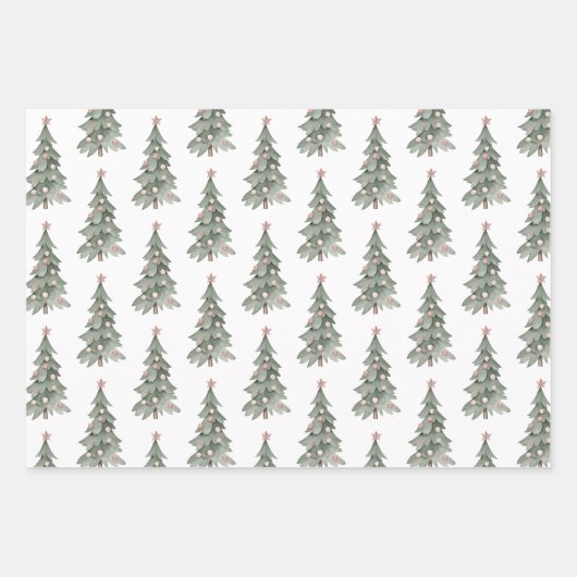 Boho Blush Roze Groene Kerstboom Rendier Inpakpapier Vel (Voorkant)