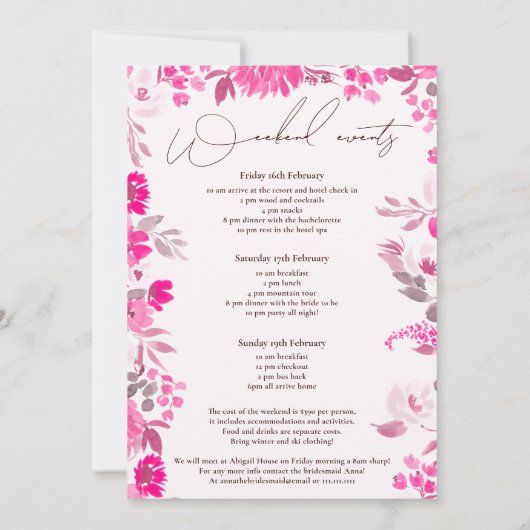 Boho blush roze hand geschilderd bachelorette week kaart (Achterkant)