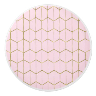 Boho Blush Roze Hexagon Goud & Geometrische Glamou Keramische Knop