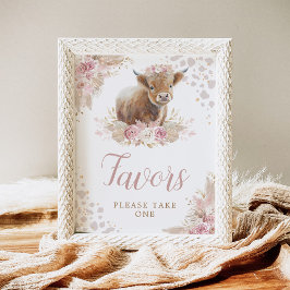 Boho Blush Roze Highland Koe Favorieten Sign Poster