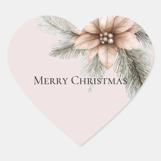 Boho Blush Roze Kerst Bloemen Hart Sticker (Voorkant)