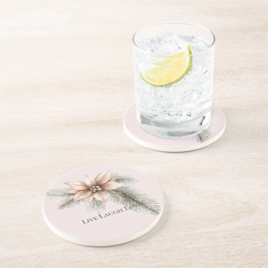 Boho Blush Roze Kerst Bloemen Zandsteen Onderzetter (Zijkant)