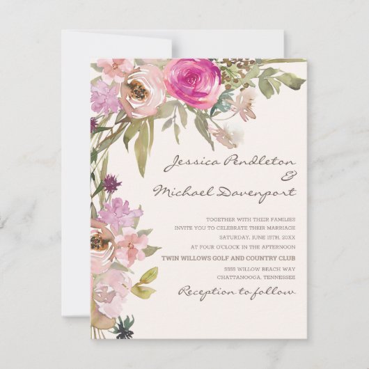 Boho Blush Roze Lavendel Bloemige Trouw Kaart (Voorkant)