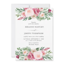 Boho Blush & Roze Lente Aquarel Bloemen Bruiloft