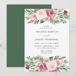 Boho Blush & Roze Lente Aquarel Bloemen Bruiloft Kaart