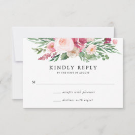 Boho Blush & Roze Lente Bloem Bruiloft RSVP Kaart