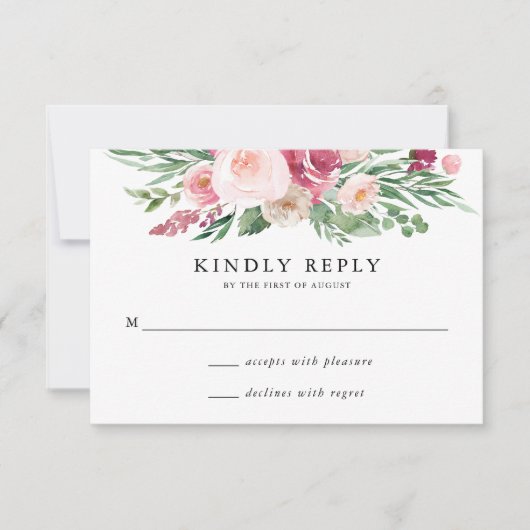 Boho Blush & Roze Lente Bloem Bruiloft RSVP Kaart (Voorkant)