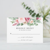 Boho Blush & Roze Lente Bloem Bruiloft RSVP Kaart (Staand voorkant)