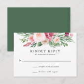 Boho Blush & Roze Lente Bloem Bruiloft RSVP Kaart (Voorkant / Achterkant)