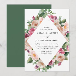 Boho Blush & Roze Lente Bloemen Bruiloft Kaart