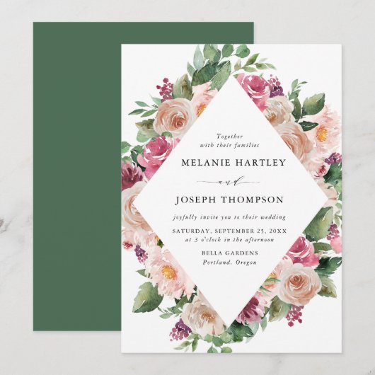 Boho Blush & Roze Lente Bloemen Bruiloft Kaart (Voorkant / Achterkant)