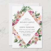 Boho Blush & Roze lente bloemenbruiloft Kaart (Voorkant)