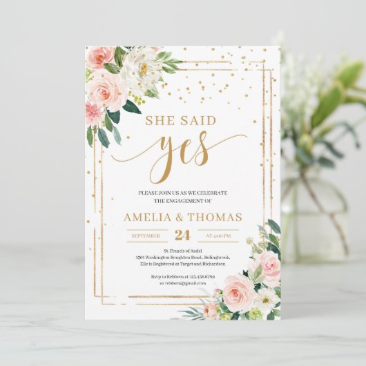 Boho BLush roze lijst: ja, uitnodiging (Staand voorkant)