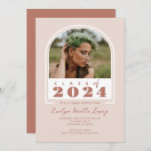 Boho Blush Roze Moderne Boog Foto Graduation Party Kaart (Voorkant / Achterkant)
