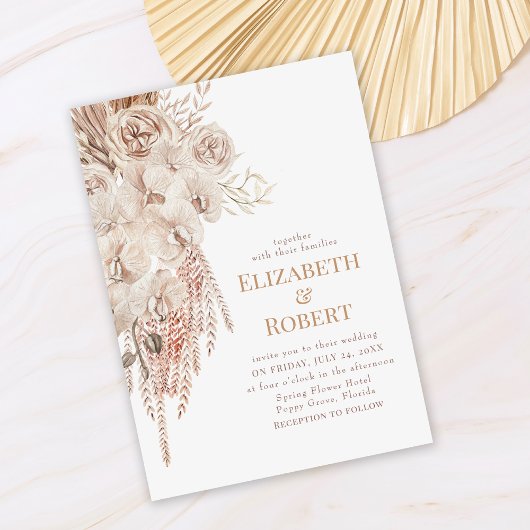 Boho Blush Roze Orchidee Pioenrozen Bruiloft Uitno Kaart