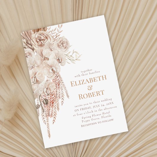 Boho Blush Roze Orchidee Pioenrozen Bruiloft Uitno Kaart