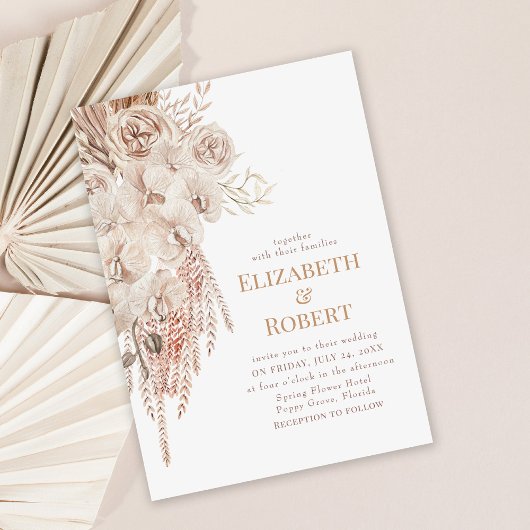 Boho Blush Roze Orchidee Pioenrozen Trouw Uitnodig Kaart