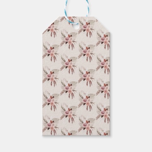 Boho Blush Roze Pampagras Gedroogde Bloemen Cadeaulabel (Voorkant)