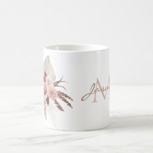 Boho Blush Roze Pampas Gras Bloem Monogram Koffiemok