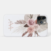 Boho Blush Roze Pampas Gras Bloemend Monogram Case-Mate iPhone Case (Achterkant (horizontaal))