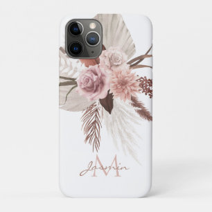 Boho Blush Roze Pampas Gras Bloemend Monogram Case-Mate iPhone Case