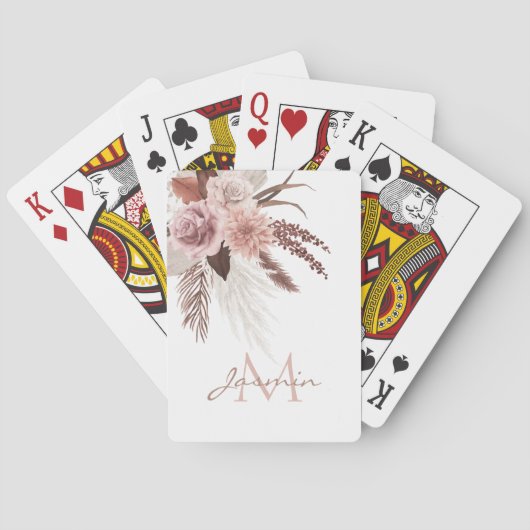 Boho Blush Roze Pampas Gras Monogram Pokerkaarten (Achterkant)