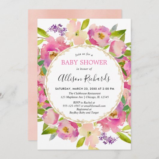 Boho blush roze pastel baby shower meisje kaart (Voorkant / Achterkant)