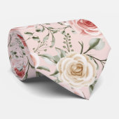 Boho  Blush Roze Perzik Crème Bloem Botanisch Stropdas (Opgerold)