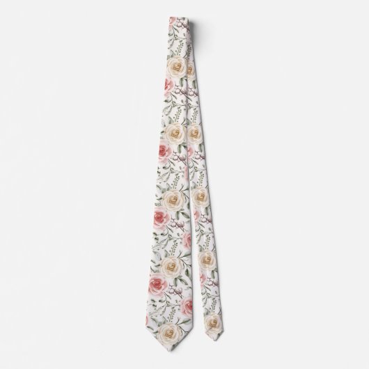 Boho  Blush Roze Perzik Crème Bloem Botanisch Stropdas (Voorkant)