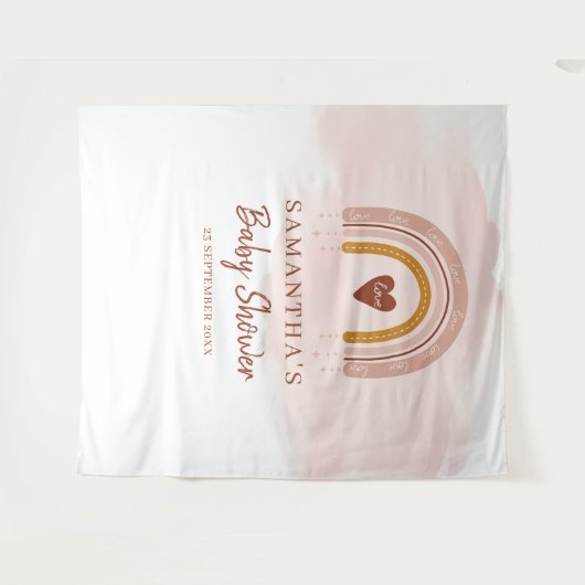 Boho Blush Roze Rainbow Baby shower Party Achtergr Wandkleed (Voorkant (horizontaal))