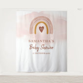 Boho Blush Roze Rainbow Baby shower Party Achtergr Wandkleed (Voorkant)
