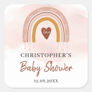 Boho Blush Roze Rainbow baby shower vierkante stic Sticker